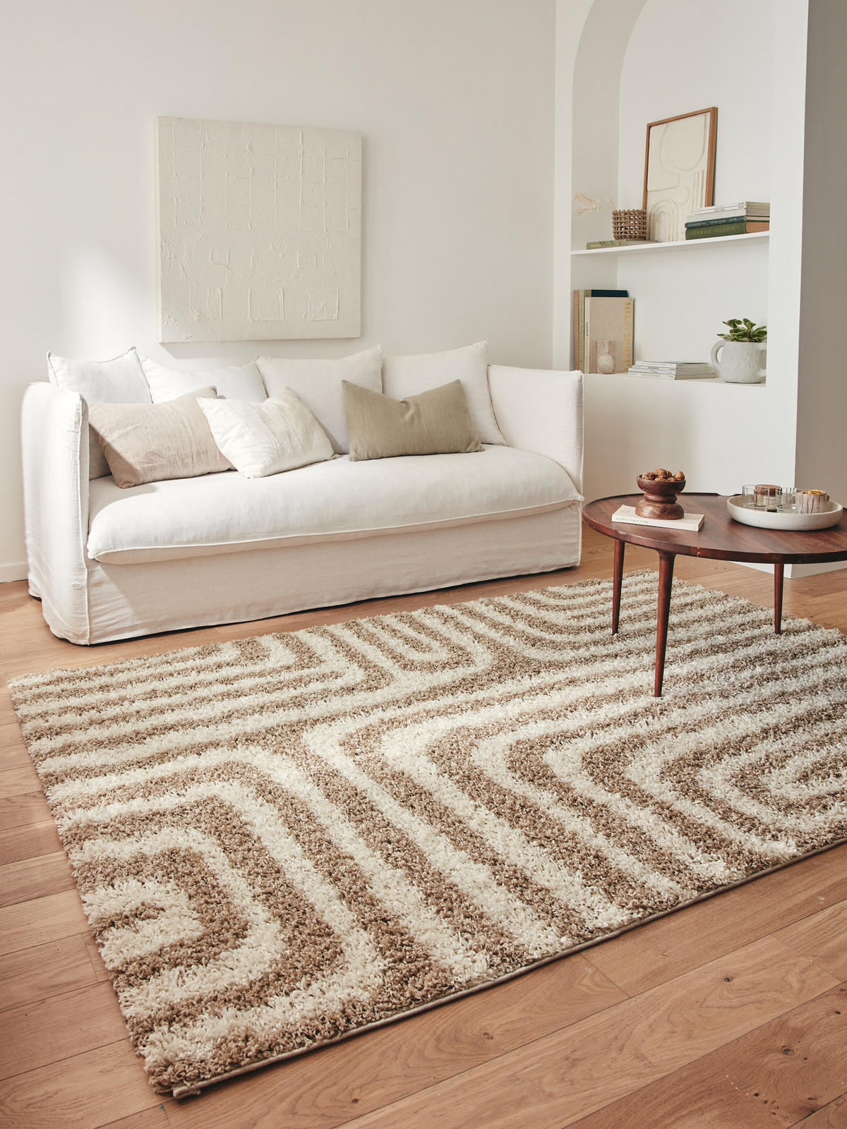 TEPPICH shaggy mit geometrischem Muster in Beige Olympe 80x140 cm - Beige, Textil (80/140cm) - Nazar Rugs