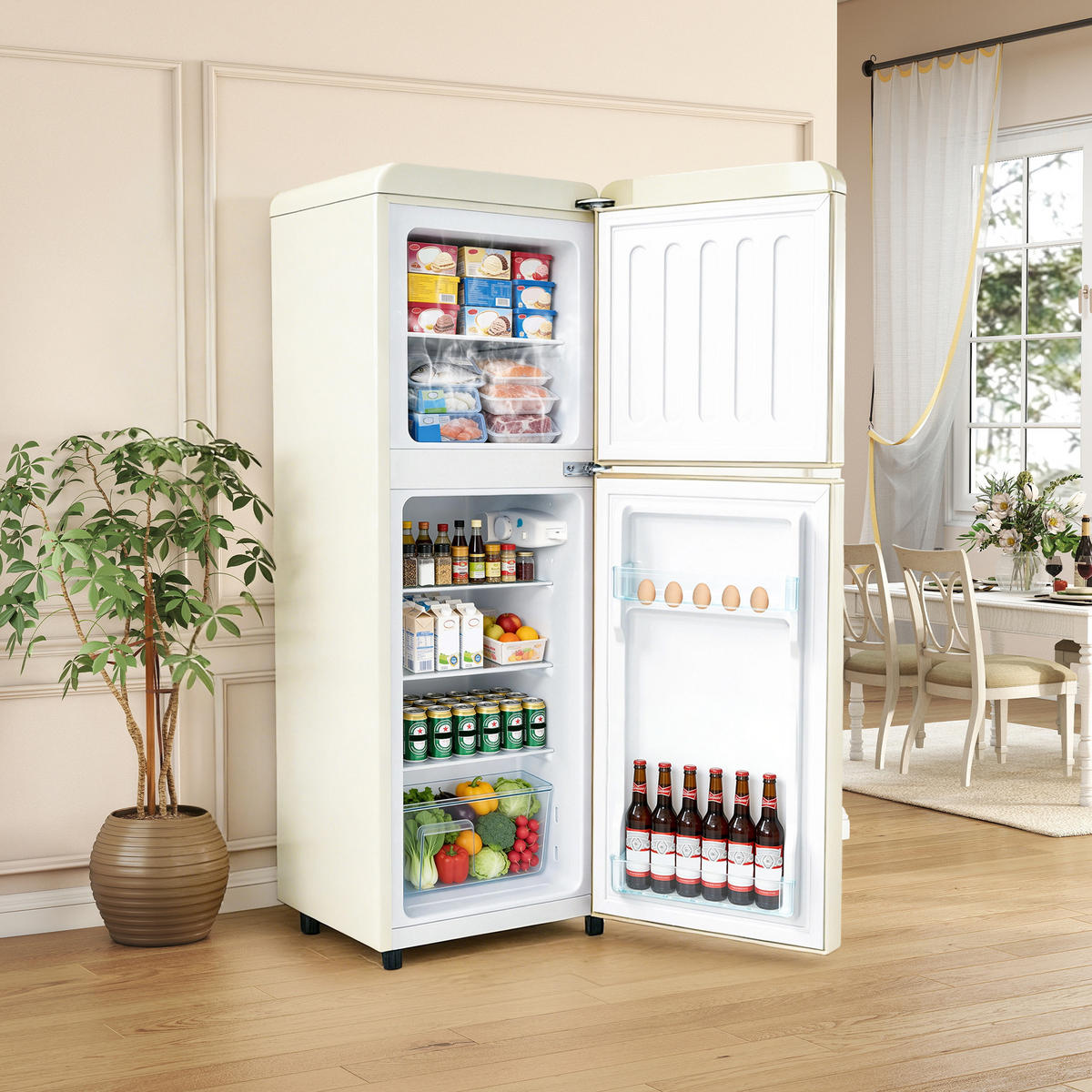 KÜHL-GEFRIER-KOMBINATION 112 l, 72 l Kühlvolumen, 40 l Gefriervolumen, Energieeffizienzklasse E, Cremeweiß - Creme, Metall (48.5/68/41cm) - FOHERE