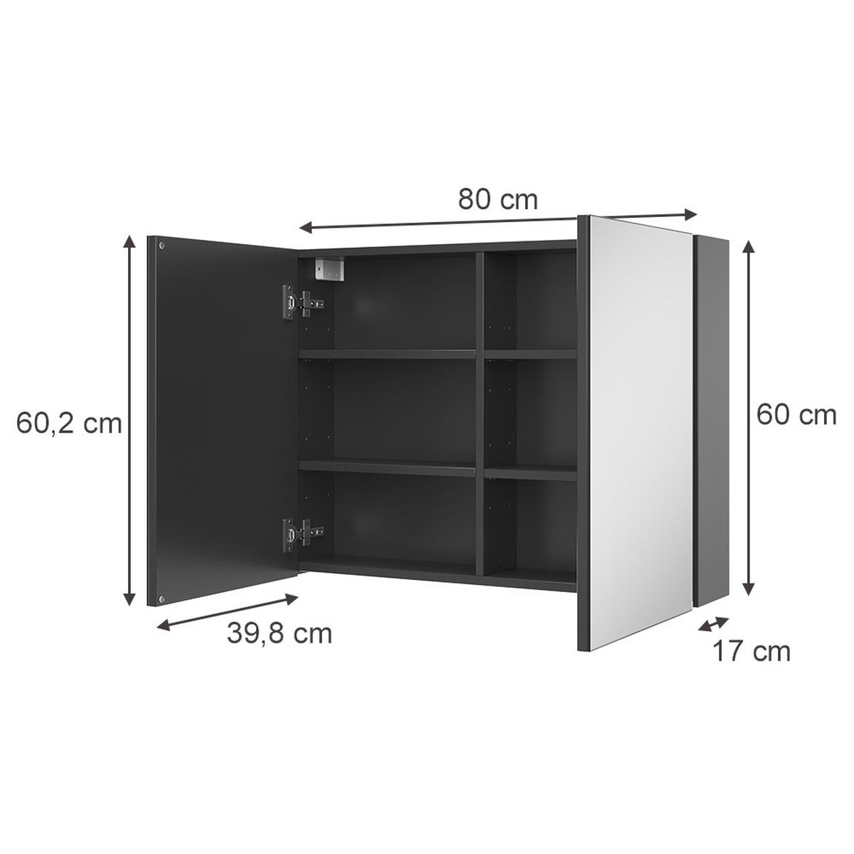 KOPALNIŠKA OMARICA Z OGLEDALOM Lavia, Antracit, 80 x 60.2 cm - antracit, leseni material (80/170/17cm) - Vicco