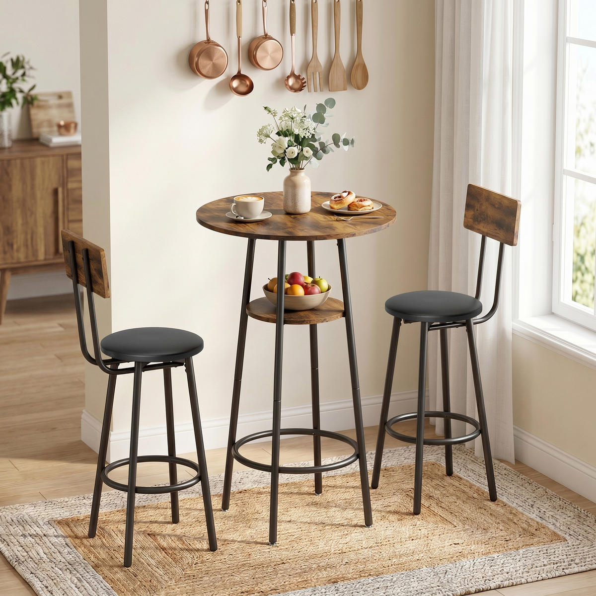 BARTISCH-SET Spanplatte Rustikal Braun - Braun, Metall (60/91/60cm) - HOMCOM