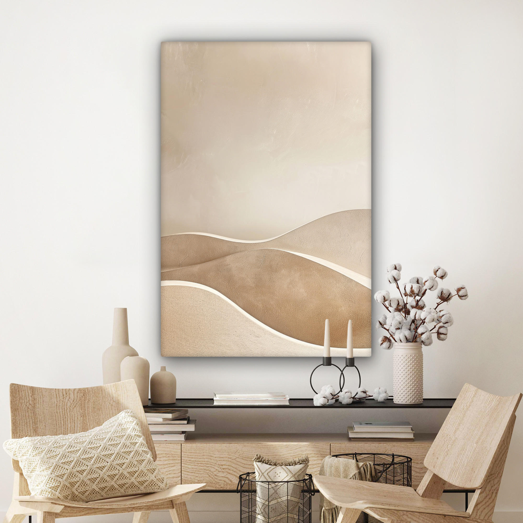 LEINWANDBILD Beige - Natur - Abstrakt - Modern 90x140 cm - Beige, Textil (90/140cm) - MuchoWow