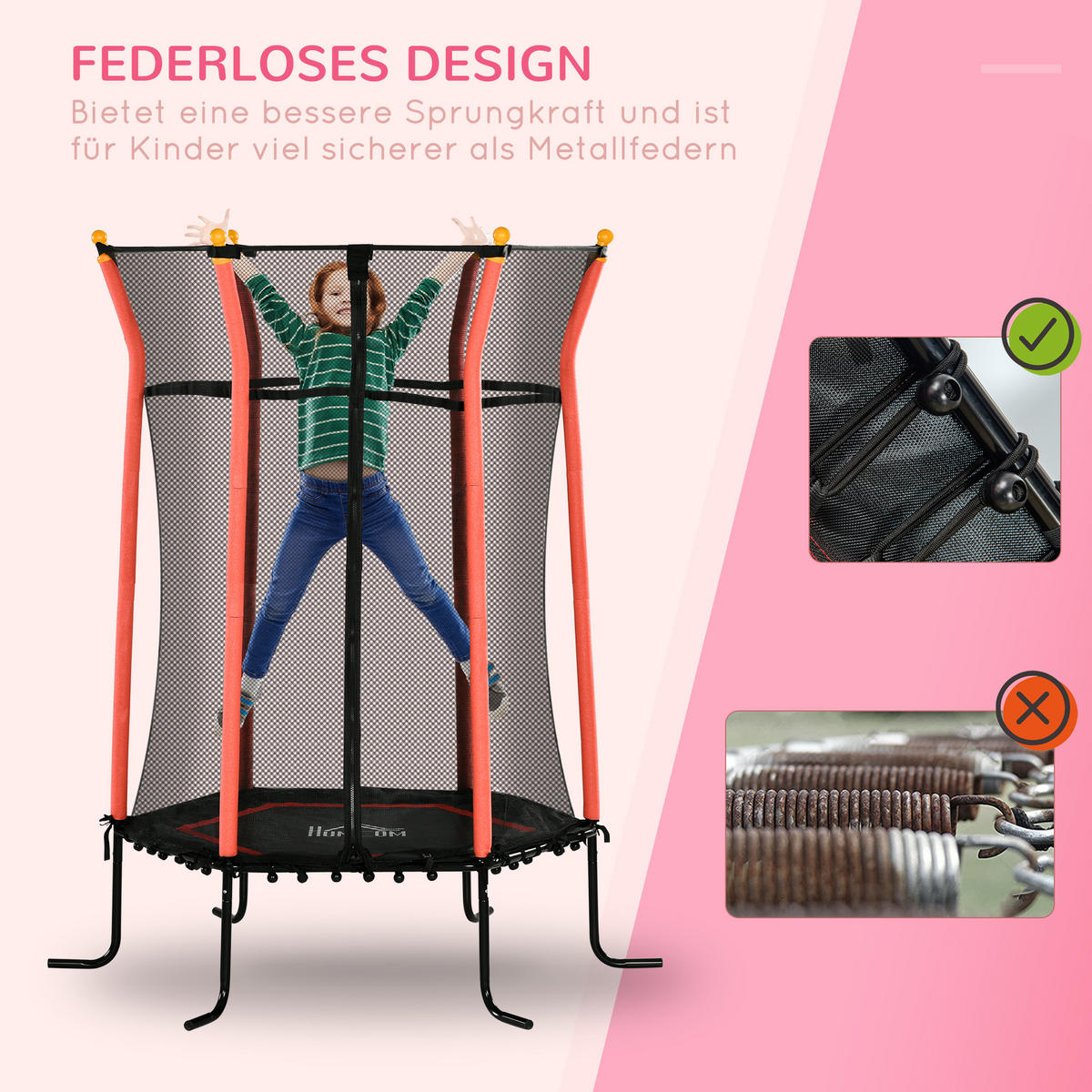 KINDER Trampolin Ø163,5 cm, Indoor Trampolin, Kindertrampolin bis 50 kg Rot - Rot, Kunststoff/Metall (163.5/163.5cm) - HOMCOM