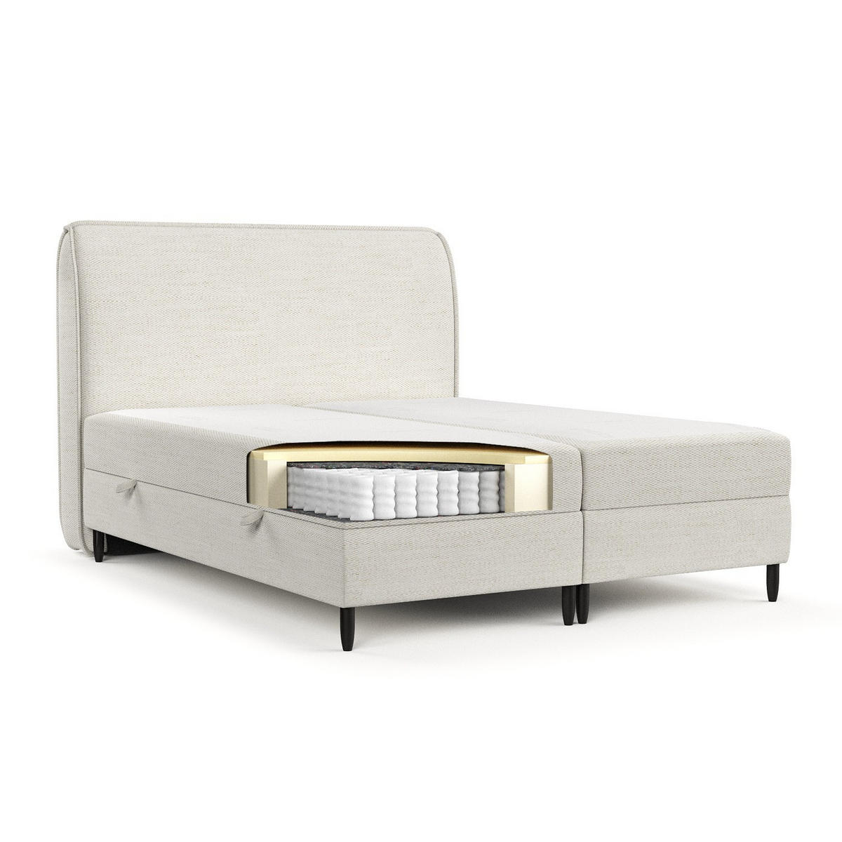 BOXBETT Lunaro 120/200 cm Creme im Modesto Stoff - Creme/Schwarz, Holz/Holzwerkstoff (120/200cm) - AltaBeds