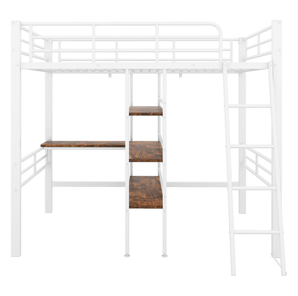 HOCHBETT 90/200 cm in Weiß mit Schreibtisch, Regalen und Leiter - Weiß, Metall (90/200cm) - Flora Grace