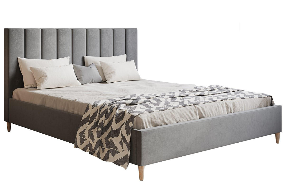 BETT Grau LUXO 2 Gepolstert Auf Hohen Beinen 120x200 cm - Grau, Textil (120/200cm) - Sepro Meble