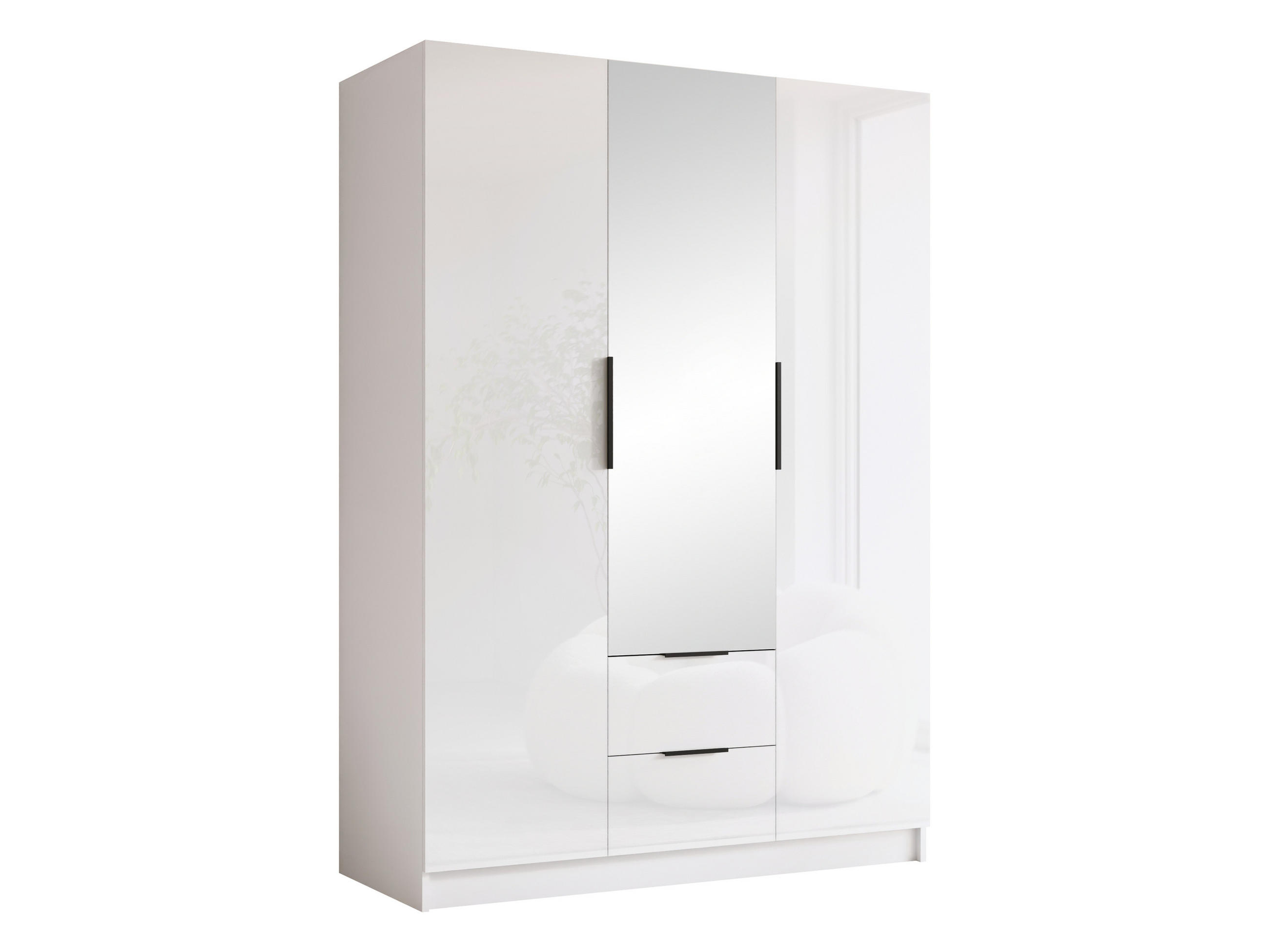 KLEIDERSCHRANK Calwi II Gloss - Weiß Hochglanz/Schwarz, Holzwerkstoff/Kunststoff (150/216/60cm) - MIRJAN24