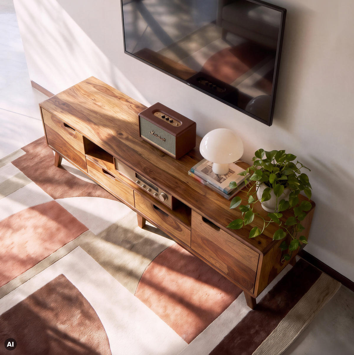 TV-BOARD Sheesham 180x40x48 natur sandgestrahlt lackiert MALMÖ 2 #221 - Naturfarben, Holz (180/48/40cm) - Massivmoebel24