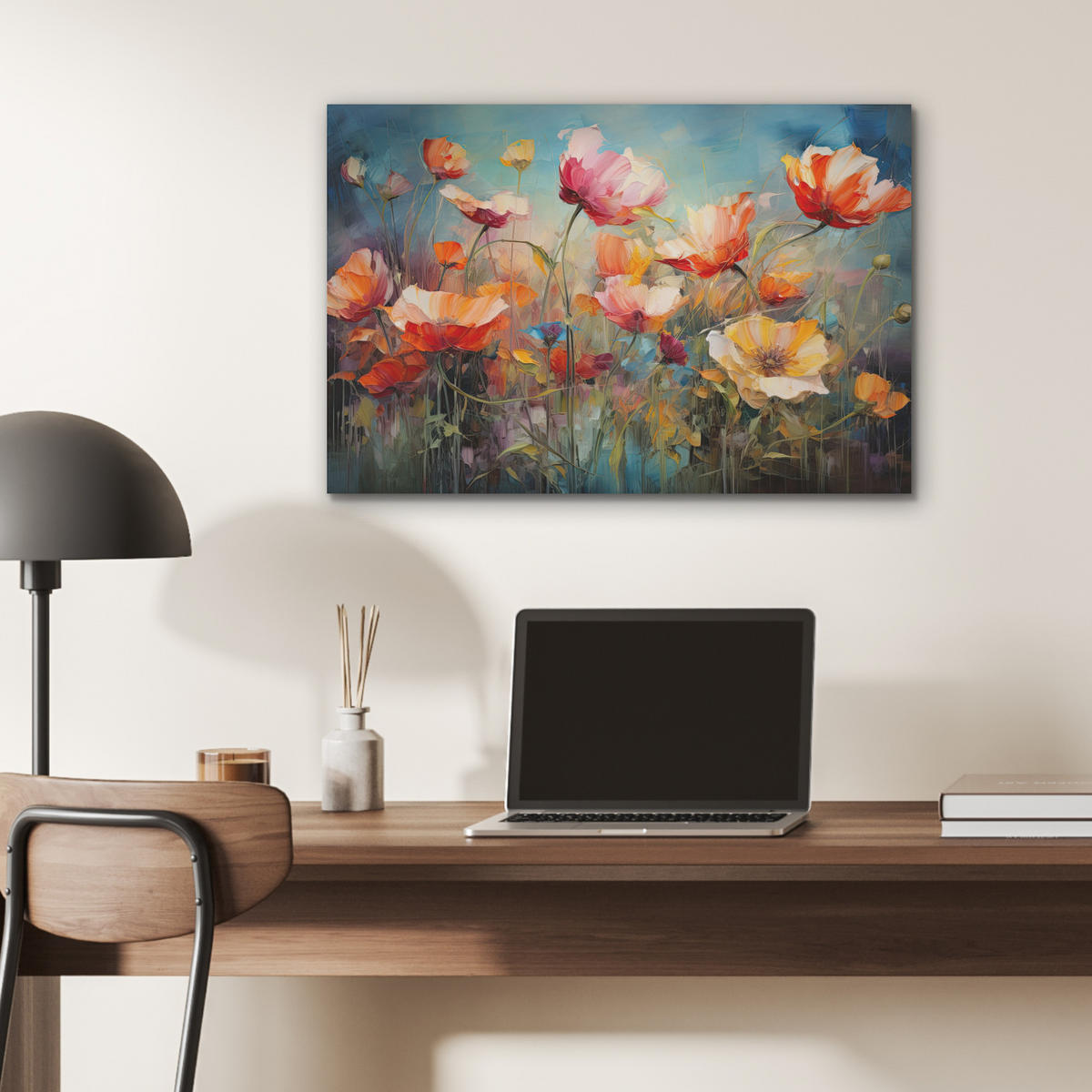 AKUSTIKBILD Blumen - Aquarell - Kunst - Botanisch - Natur Wanddeko 70x50 cm - Orange, Kunststoff (70/50/0.9cm) - MuchoWow