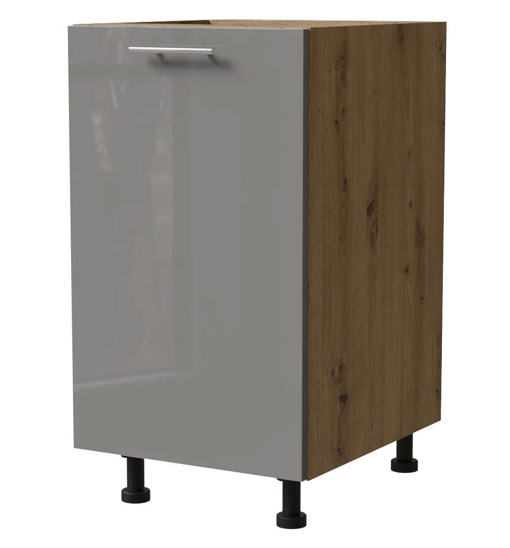 KÜCHENUNTERSCHRANK Essen D1D/45 Grau Hochglanz / Eiche Artisan Matt 45 / 50 / 82cm - Eiche Artisan/Grau, Holz/Holzwerkstoff (45/82/50cm) - Feldmann-Wohnen
