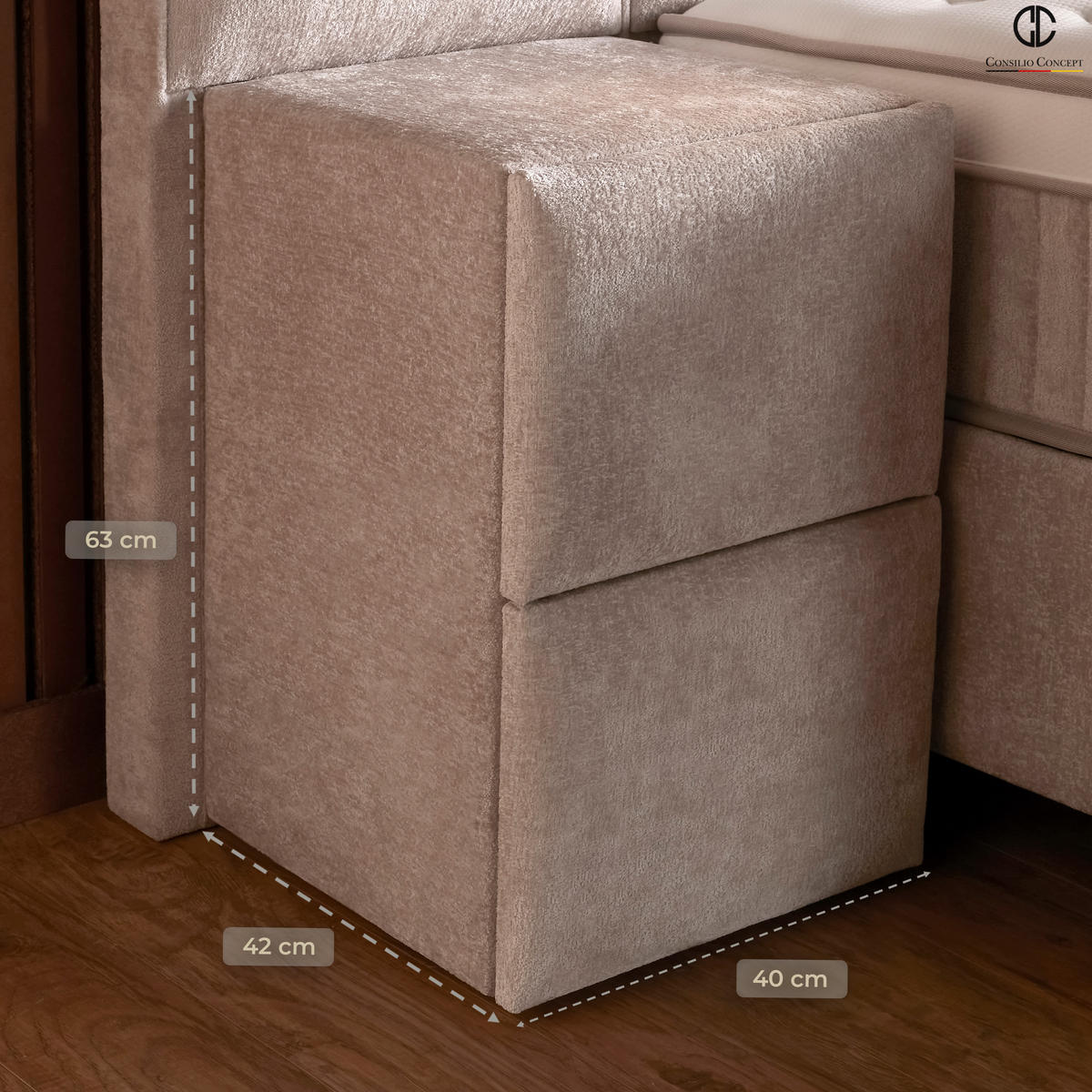 NACHTTISCH PALERMO 40/42/63 cm, Beige, zwei Schubladen - Creme/Schwarz, Holz/Kunststoff (40/63/42cm) - Consilio Concept