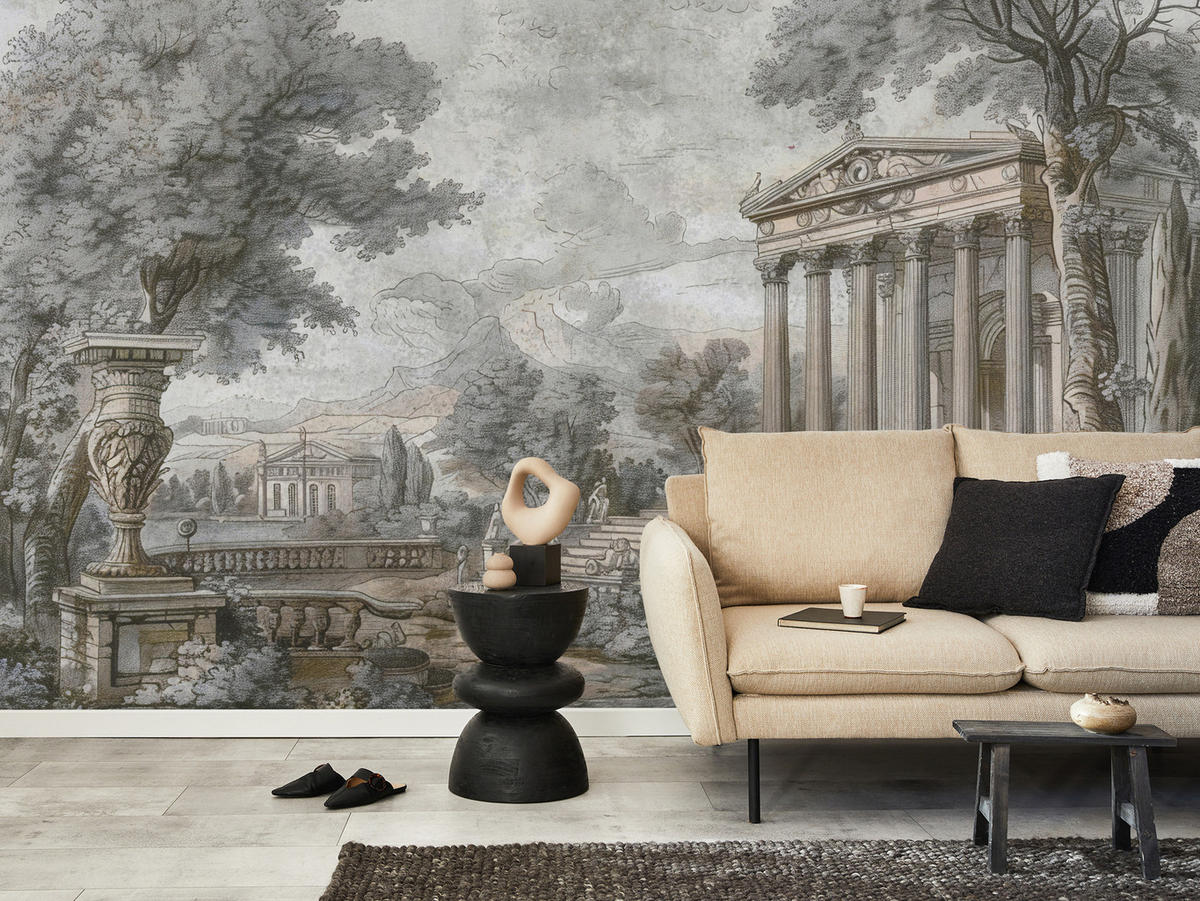 FOTOTAPETE Antike Architektur Bäume Landschaft 350x256 - Beige/Violett, Papier (350/256cm) - Muralo