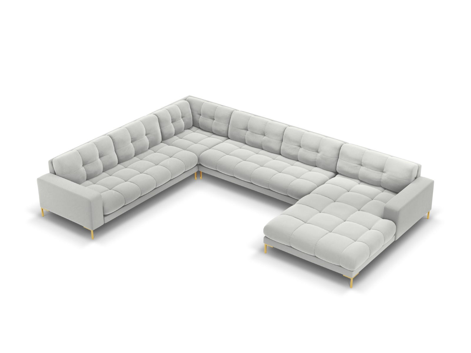 PANORAMASOFA links Mamaia aus Samt silber 7 Sitzplätze - Silberfarben, Textil (256/75/327cm) - Micadoni