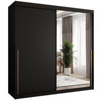 SCHIEBETÜRENSCHRANK mit Spiegel 200 cm Breite, schwarz mit goldenem Griff - Goldfarben/Schwarz, Holzwerkstoff (250/200/62cm) - Home Collective