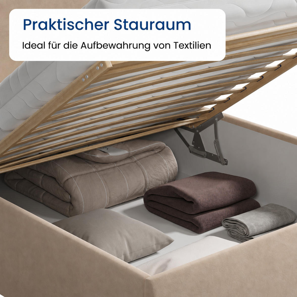 POLSTERBETT 140x200 cm Bonnellfederkernmatratze H2 Microvelours in Sand - Sandfarben, Textil (140/200cm) - Home Collective