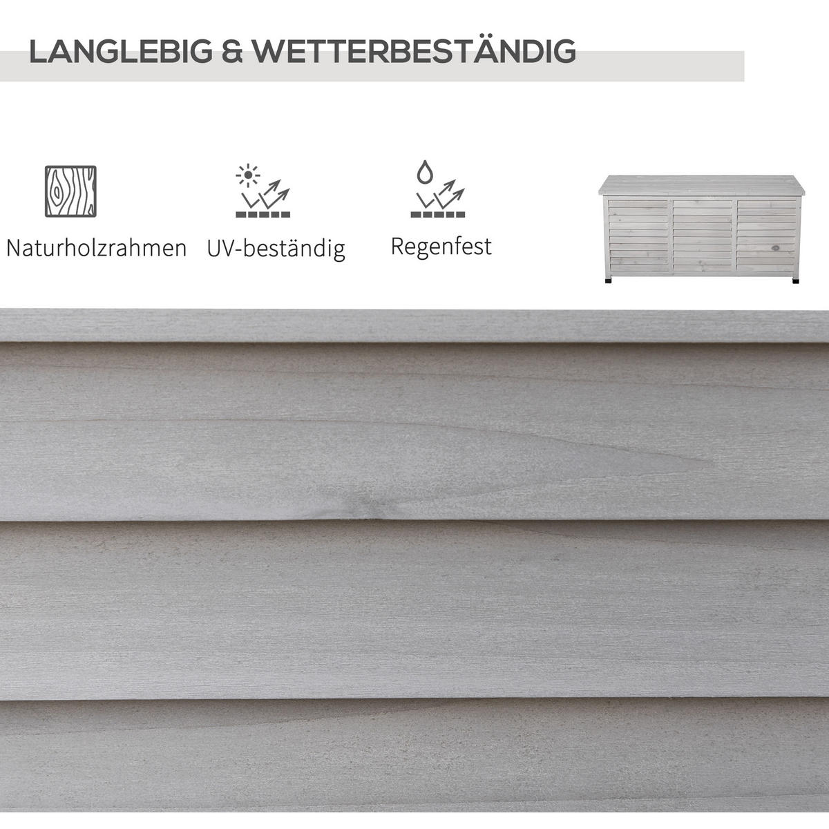 GARTENBOX Kissenbox Aufbewahrungsbox Gartentruhe, wetterbeständig, Massivholz, Grau - Hellgrau, Holz (56/60/127cm) - Outsunny