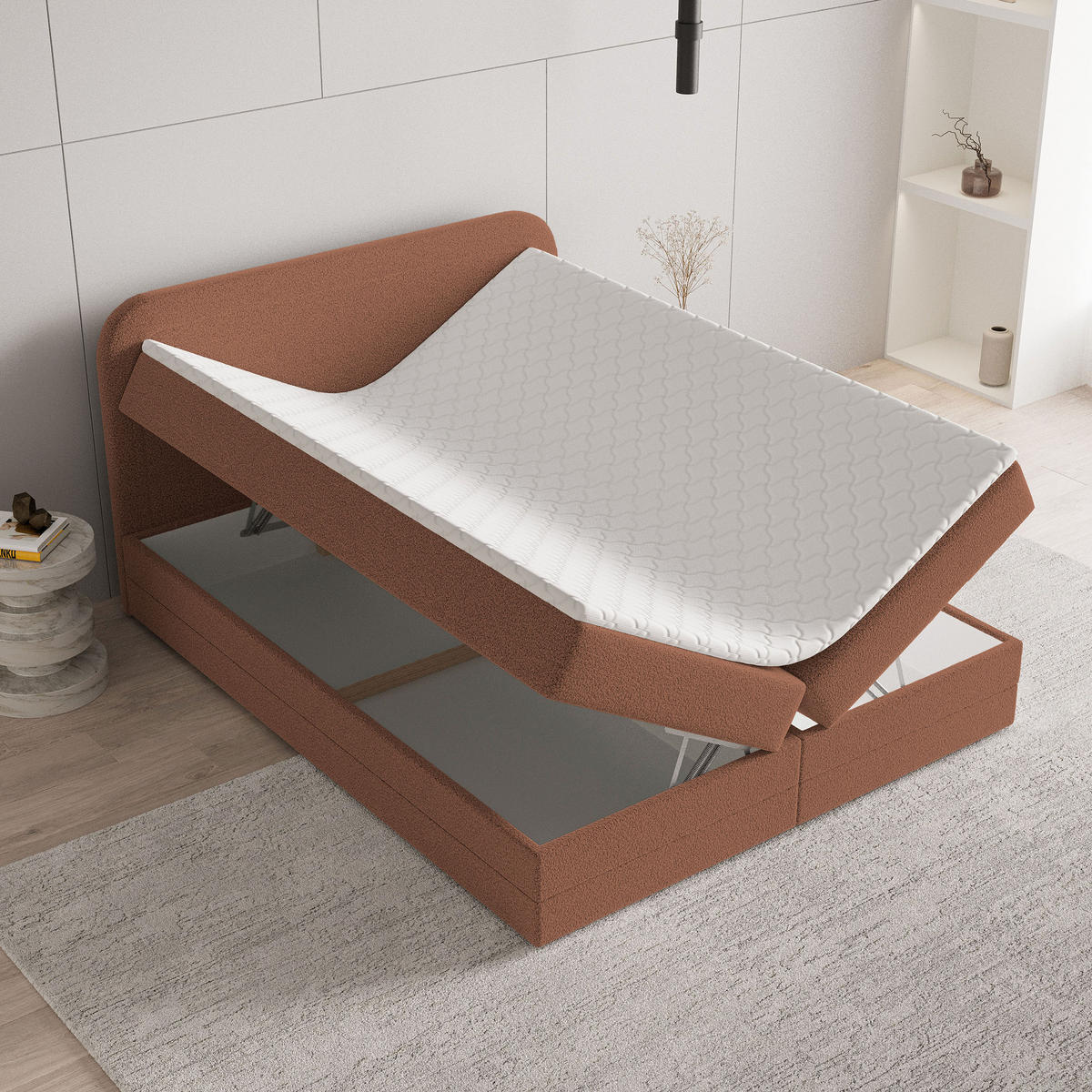 BOXBETT ARMEL 160x200 cm mit Matratze und Topper - Orange - Orange, Holz (160/200cm) - MASSENO