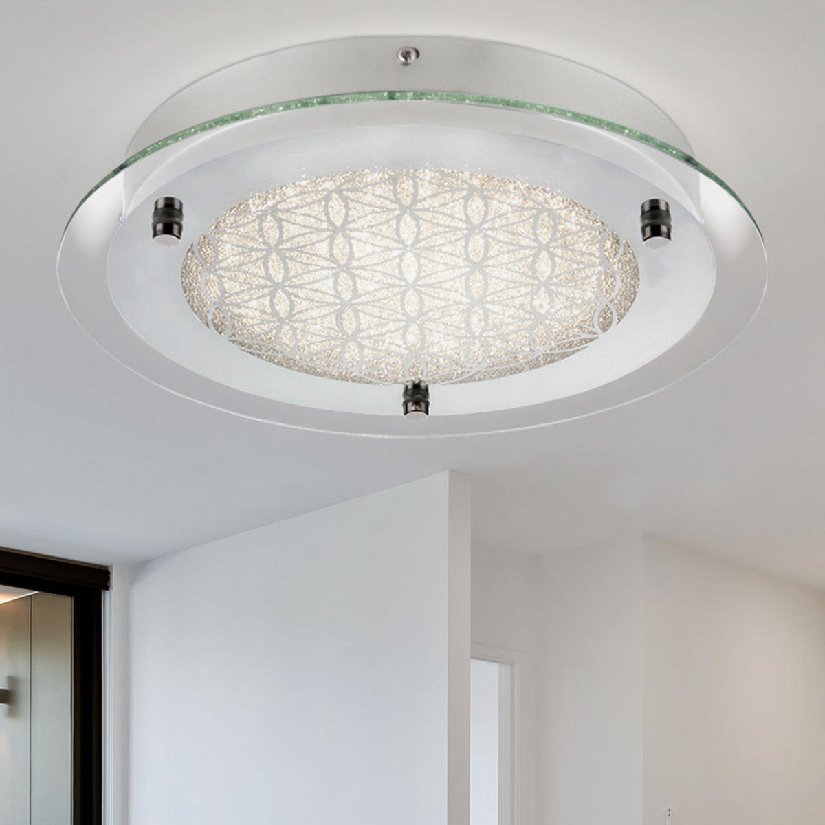 LED DECKENLEUCHTE Kristall Design Silber - Silberfarben, Glas (28/28/5.6cm) - Globo Lighting