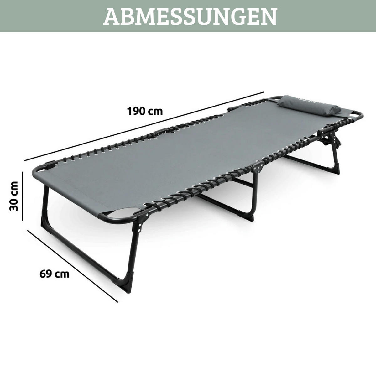 SONNENLIEGE klappbar wetterfest LUNA Mit Kopfkissen Anthrazit - Anthrazit, Metall (69/30/190cm) - DELUKE