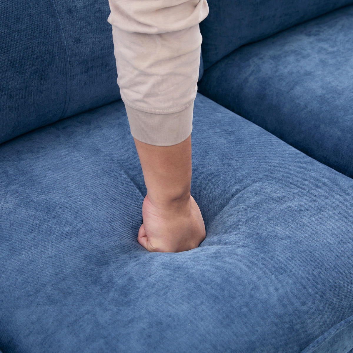 SOFA mit Stauraum-Hocker L-Form 201 cm Chenille Blau - Blau, Holz (77/201cm) - Meubliv