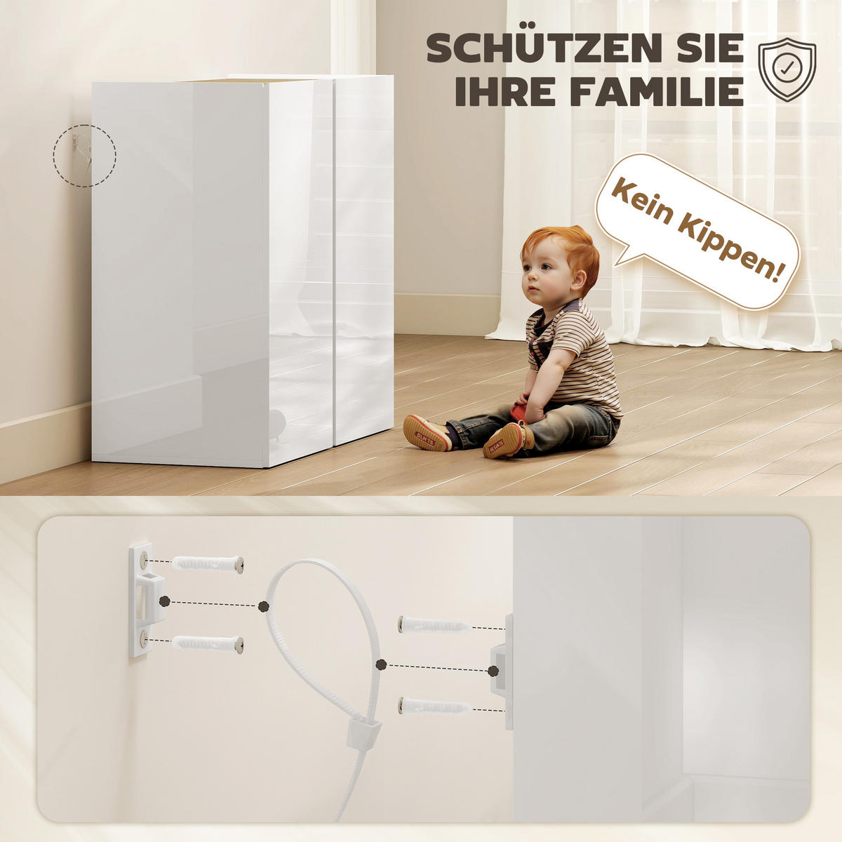 SIDEBOARD Küchenschrank mit 2 Soft-Close-Türen, Verstellbarer Einlegeboden - Weiß Hochglanz/Weiß, Holzwerkstoff/Kunststoff (40/80/80cm) - HOMCOM
