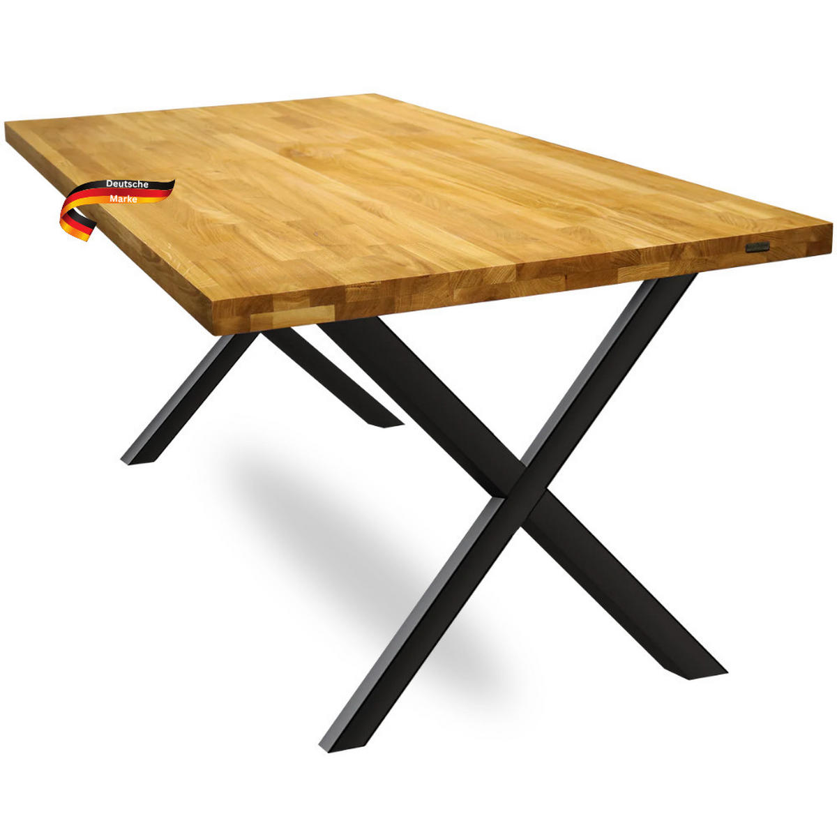 ESSTISCH Massivholz MEDO 180x100 cm Eichenholz X Gestell - Braun, Holz/Metall (100/180/76cm) - DELUKE