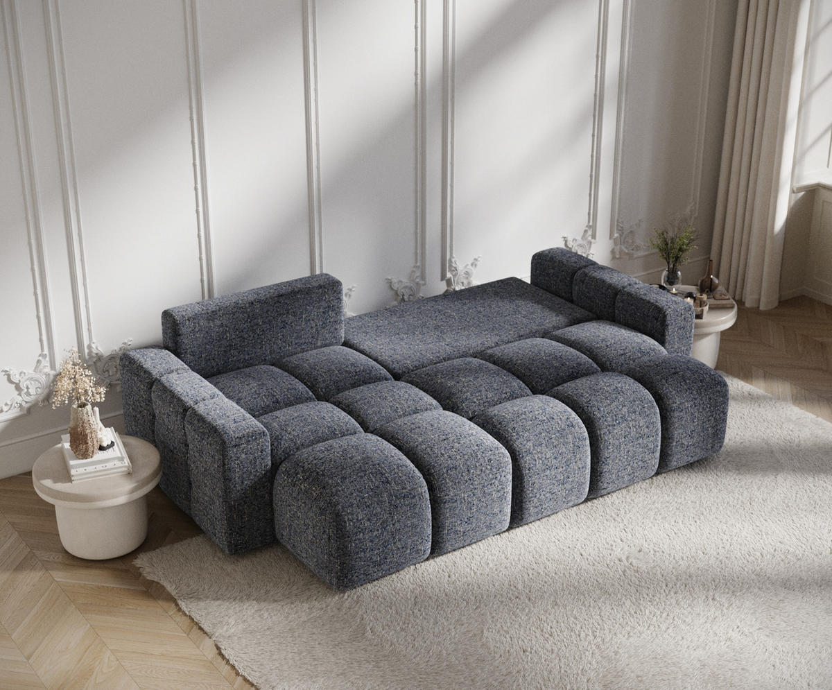 ECKSOFA MIT SCHLAFFUNKTION Ucci Marineblau Webstoff - Schwarz/Dunkelblau, Holz/Holzwerkstoff (233/142cm) - Maison de Reve