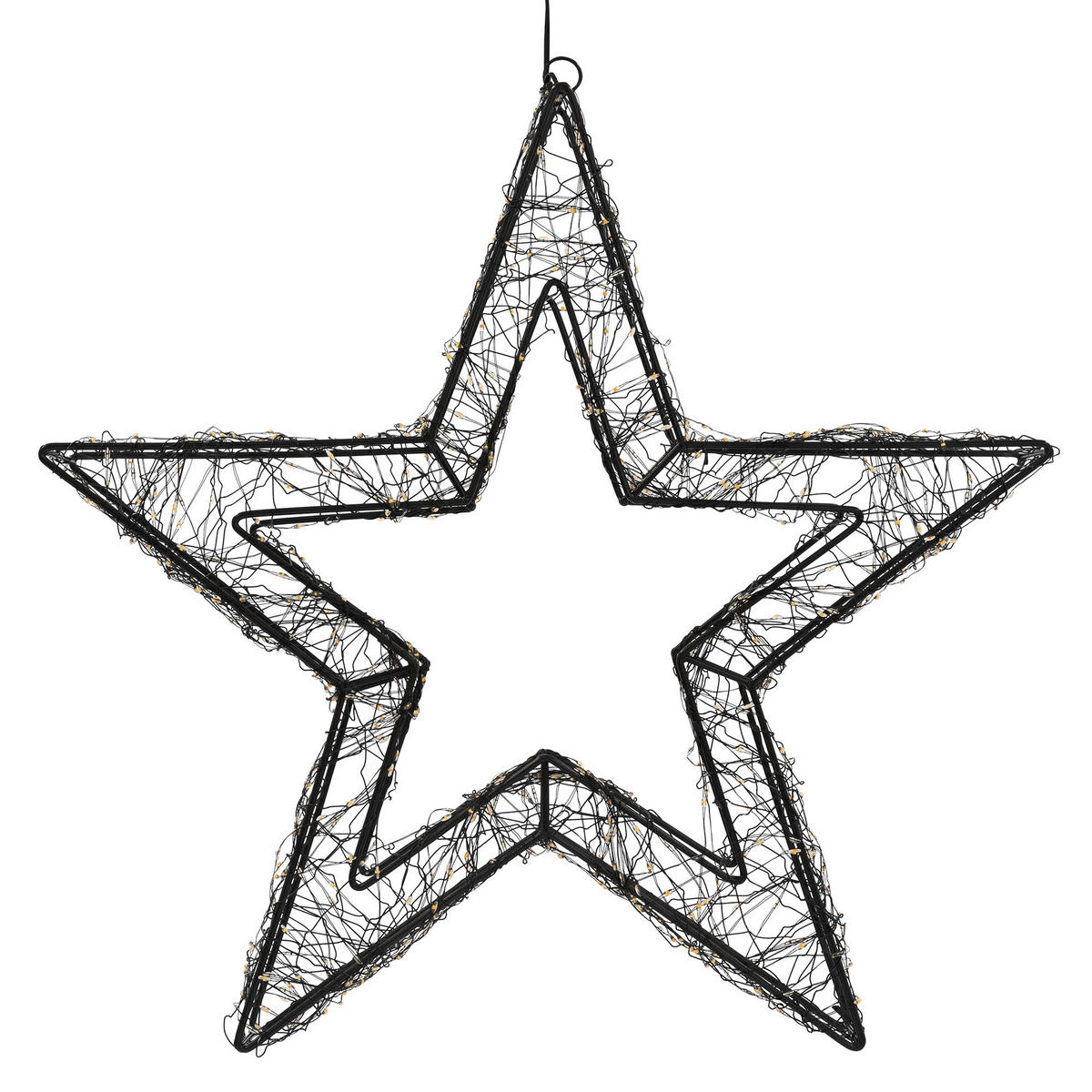 LED-WEIHNACHTSSTERN 38 cm 500 LEDs Extra-Warmweiß mit Timer aus Metall - Schwarz, Metall (38/38/8cm) - ECD-Germany