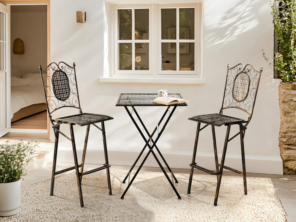 GARTEN-BARTISCH Schwarz/Gold Bormio - Goldfarben/Schwarz, Metall (60/60/90cm) - Beliani