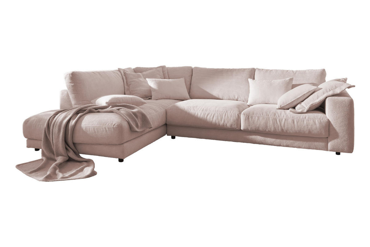 ECKSOFA MADELINE Pink Cord - Pink/Schwarz, Kunststoff/Textil (325/224cm) - KAWOLA