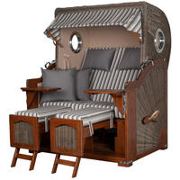 STRANDKORB Komplettset: Ammersee Mahagoni Bullauge - PE grau - Modell 545 - Grau, Holz/Kunststoff (125/165/80cm) - bene living