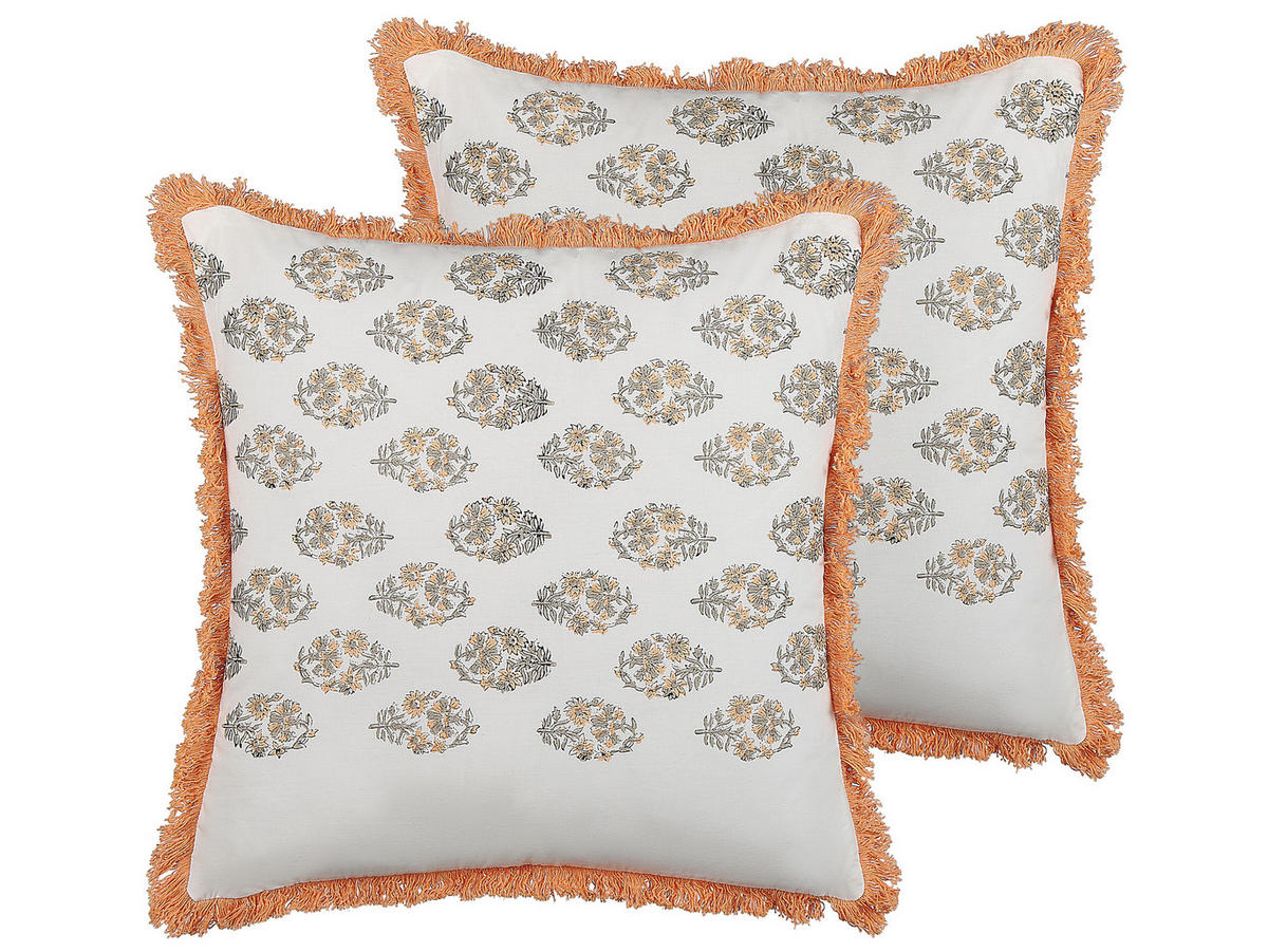 DEKOKISSEN 2er-Set Weiß 45/45 cm Sativus - Weiß, Naturmaterialien/Textil (45/45cm) - Beliani