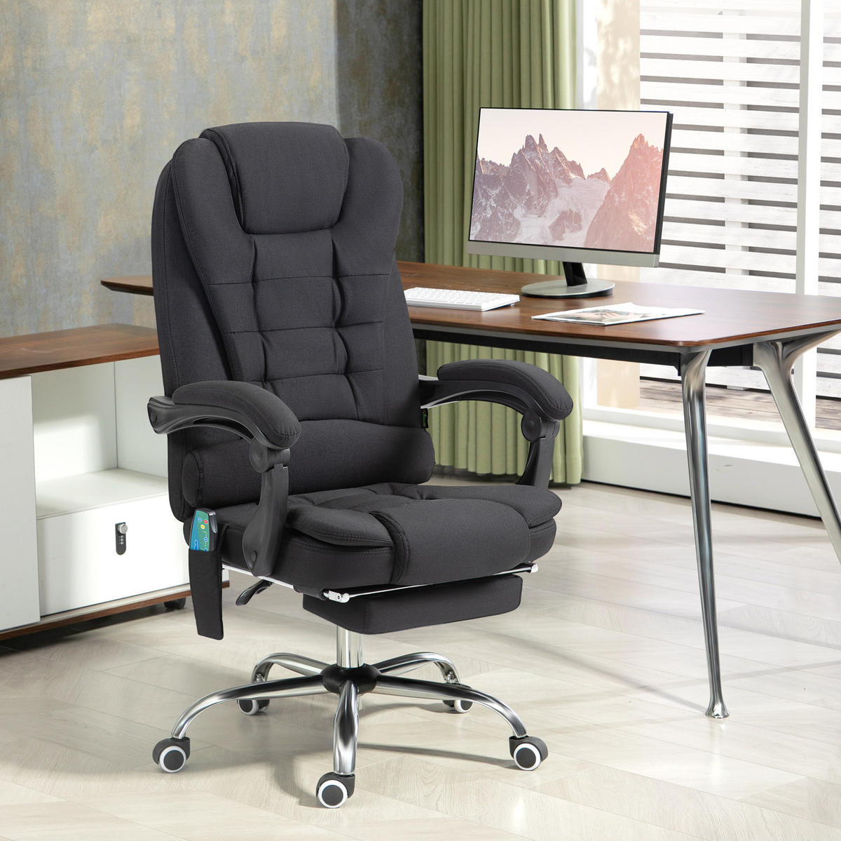 BÜROSTUHL mit Massagefunktion höhenverstellbar Stoff Black - Schwarz, Kunststoff (70/119/65cm) - Meubliv
