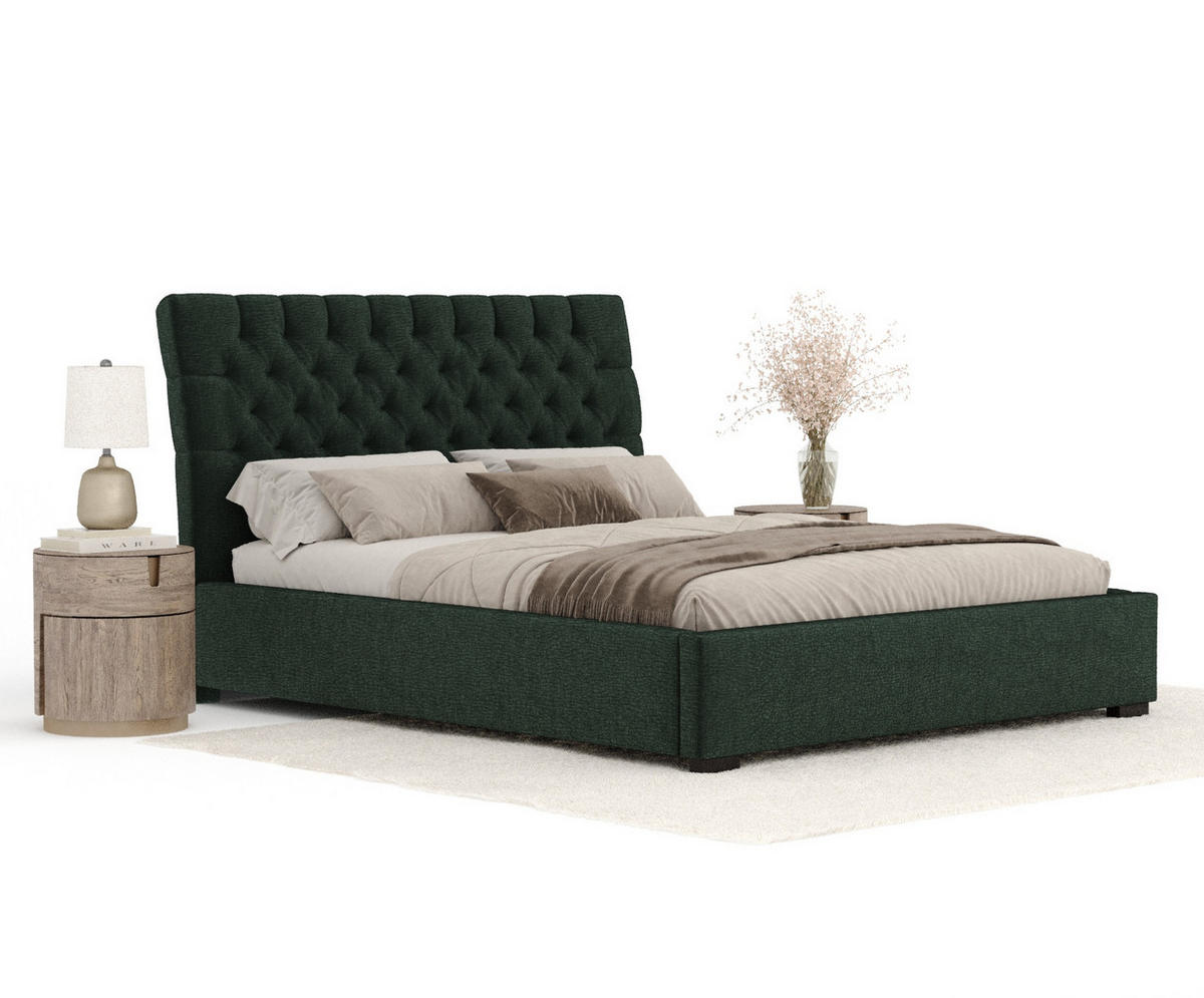 POLSTERBETT Vezzola Dunkelgrün 180/200 cm im Chenille-Stoff - Dunkelgrün/Schwarz, Holz/Holzwerkstoff (180/200cm) - Maison de Reve