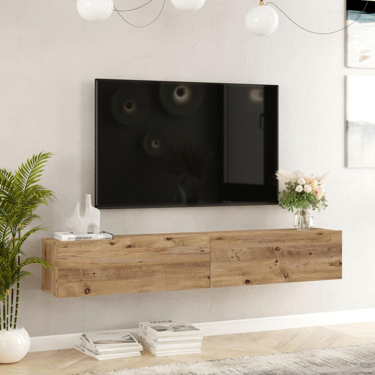 TV SKŘÍŇ Lapinlahti - přírodní, kompozitní dřevo (180/29.5/31.5cm) - [en.casa]