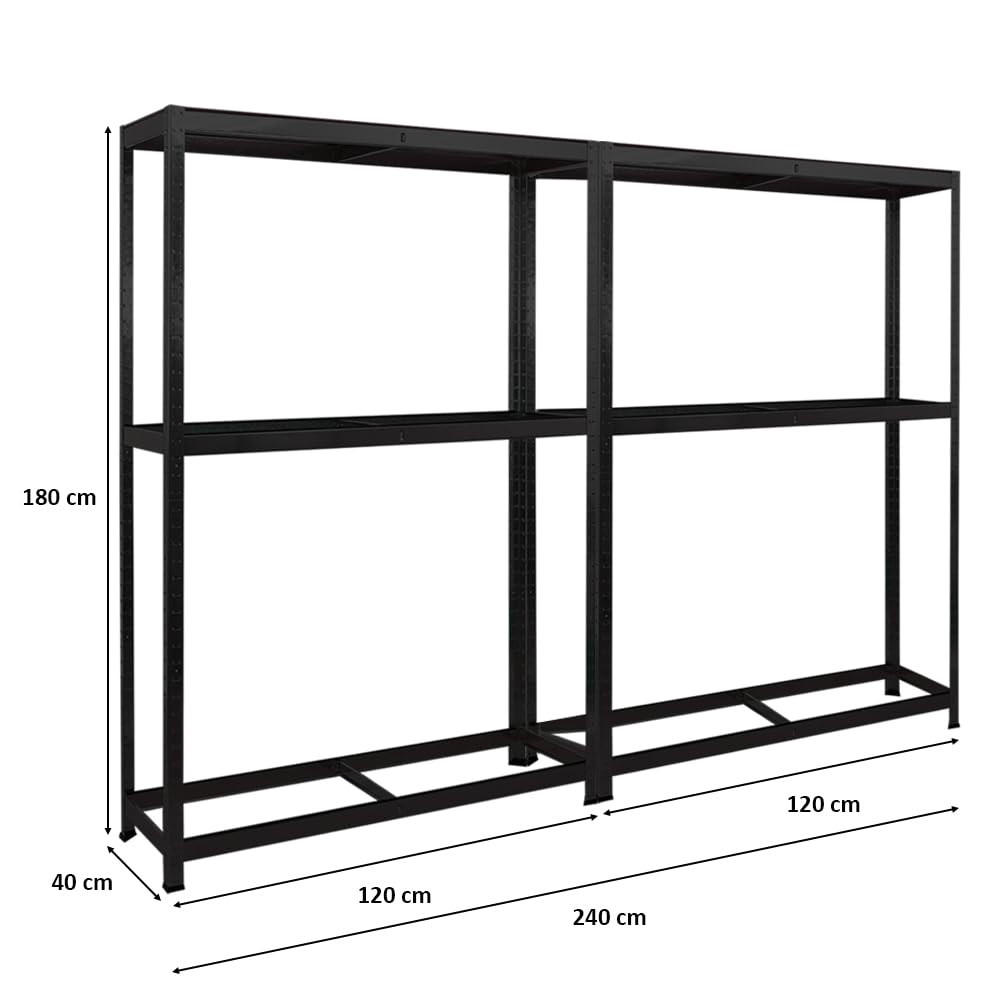 REIFENREGAL Ragnar 2er-Set mit 2x 180x120x40 cm bis zu 8 Reifen auf 2 Ebenen + Ablage 265 kg Fachlast Schwarz - Schwarz, Metall (240/180/40cm) - PROREGAL