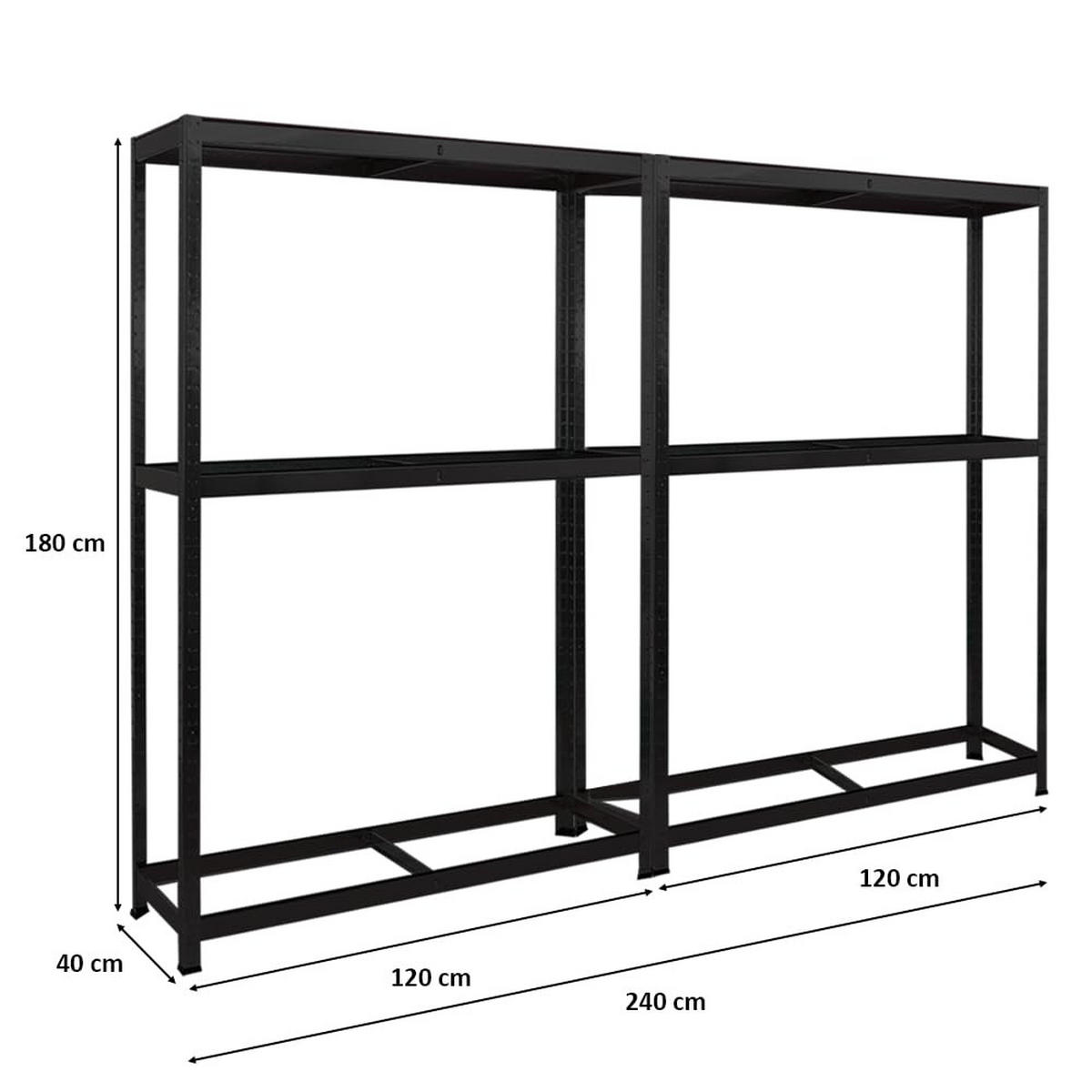 REIFENREGAL Ragnar 2er-Set mit 2x 180x120x40 cm bis zu 8 Reifen auf 2 Ebenen + Ablage 265 kg Fachlast Schwarz - Schwarz, Metall (240/180/40cm) - PROREGAL