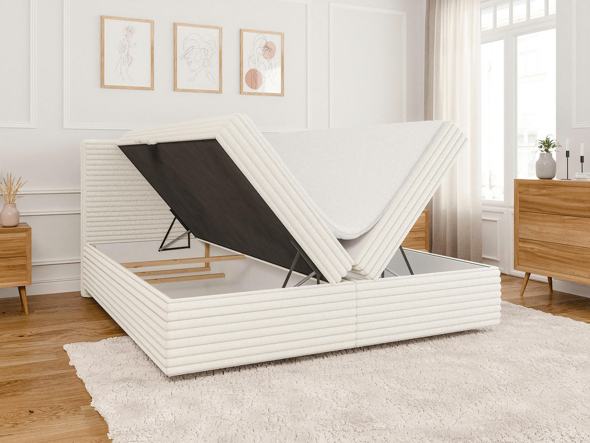 BOXBETT Roma 180/200 cm Hellbeige Plüschcord - Beige/Schwarz, Holz/Kunststoff (180/200cm) - S-Style Möbel