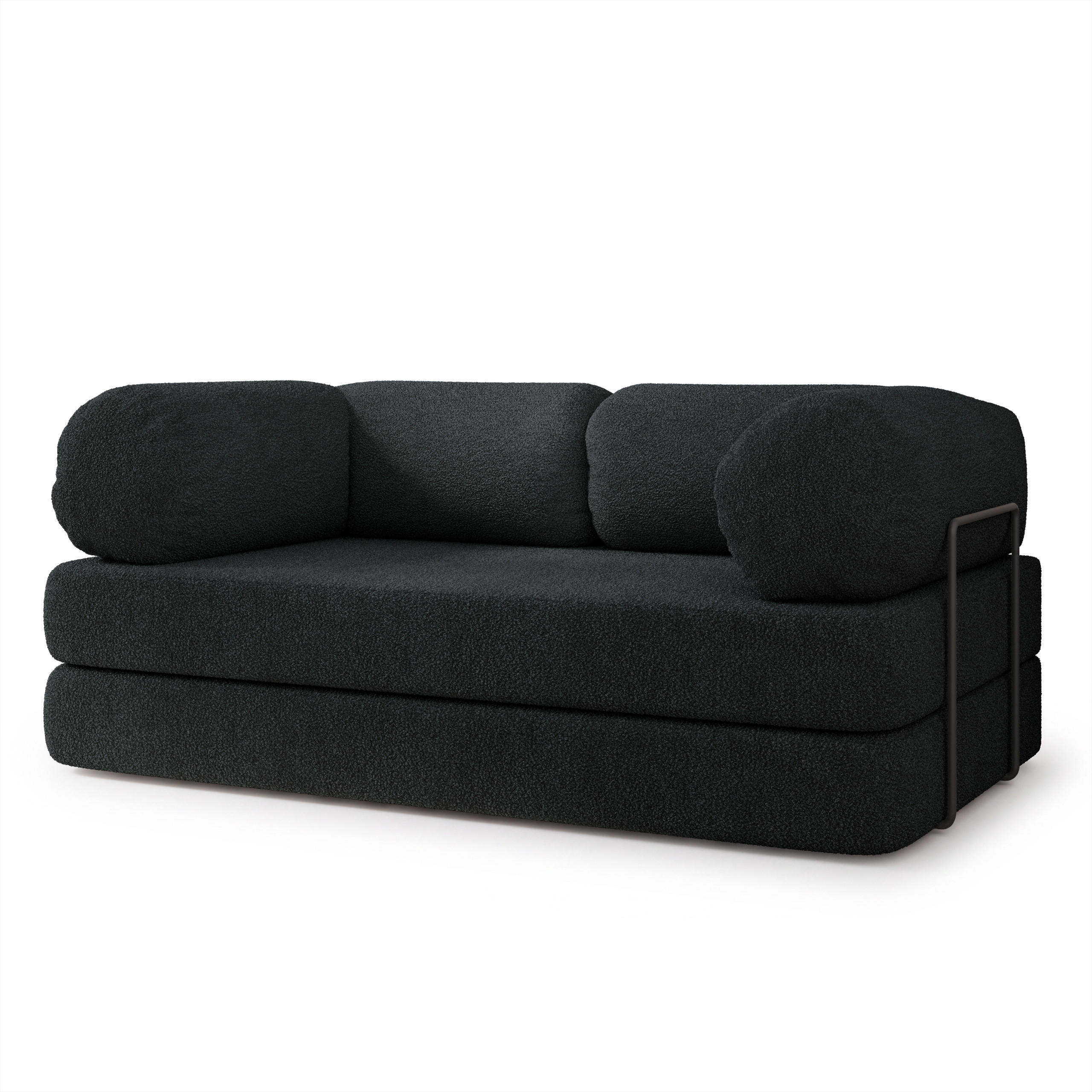BETTSOFA EIREN aus Schaumstoff Bucle-Stoff Schwarz Schlaffunktion - Schwarz, Textil (170/68/80cm) - MASSENO