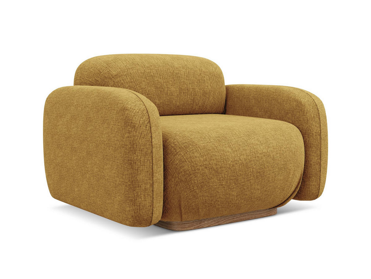 SESSEL Chenille Stoff Gelb - Currygelb/Gelb, Holz/Textil (110/73/95cm) - Makamii