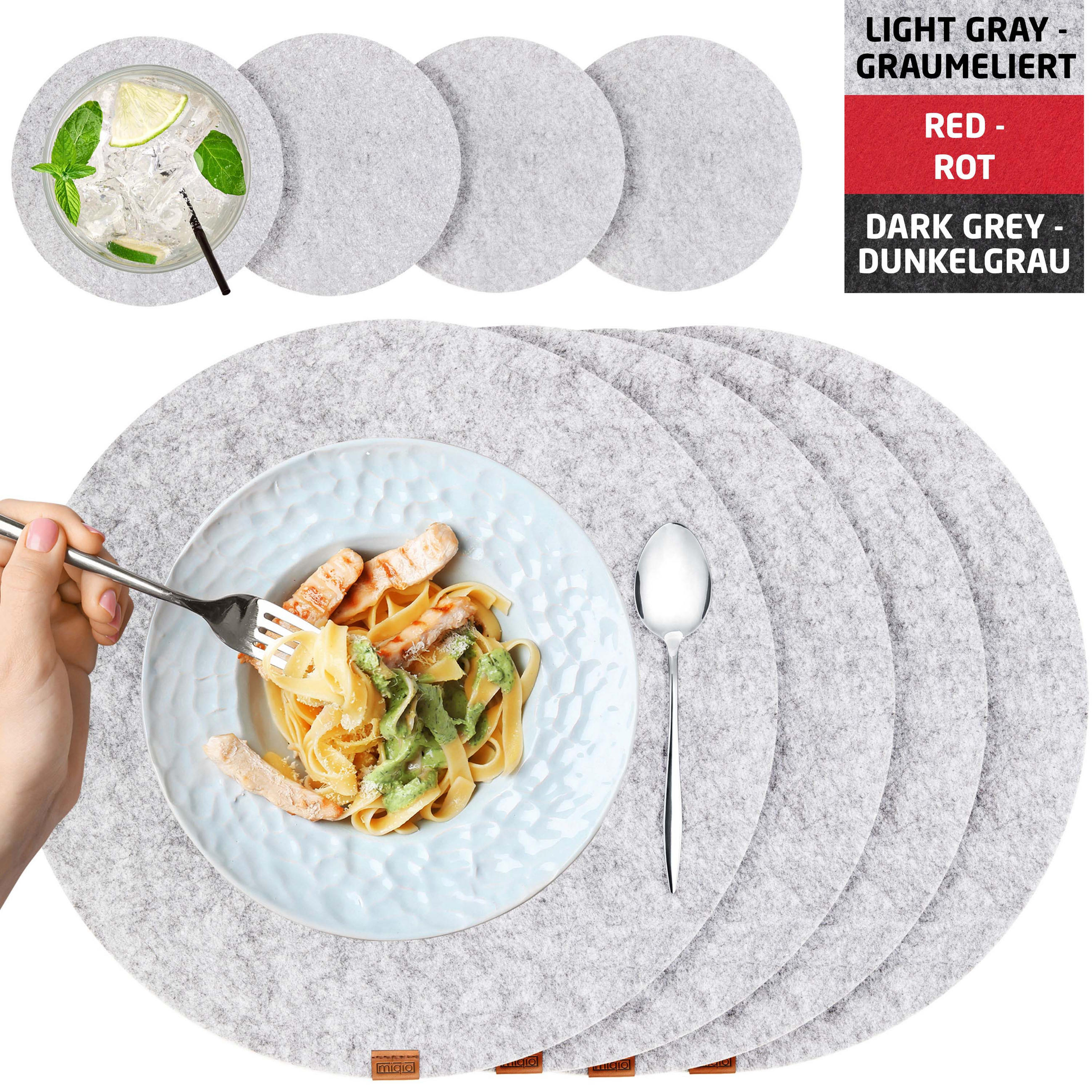 TISCHSETS Glasuntersetzer 8er-Set - Hellgrau, Textil (37cm) - Miqio Design