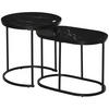 2ER Set Couchtisch Satztisch Rund mit Faux Marmor Seite bis 30 kg Stahl Schwarz - Schwarz, Holzwerkstoff/Metall (50/50/50.5cm) - HOMCOM