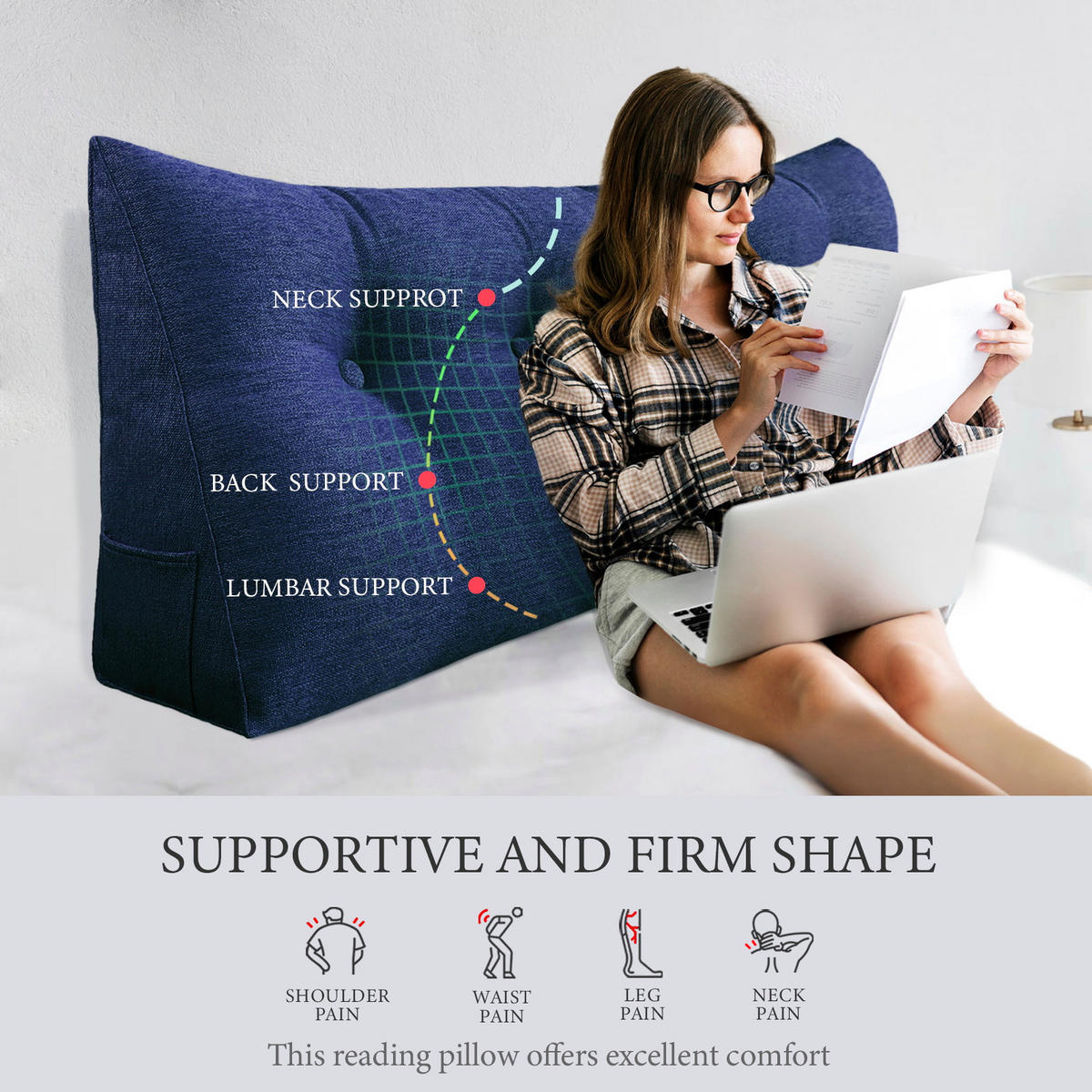 KEILKISSEN für Bett Leinenlook Blau 80 cm - Blau, Textil (50/80cm) - Vercart