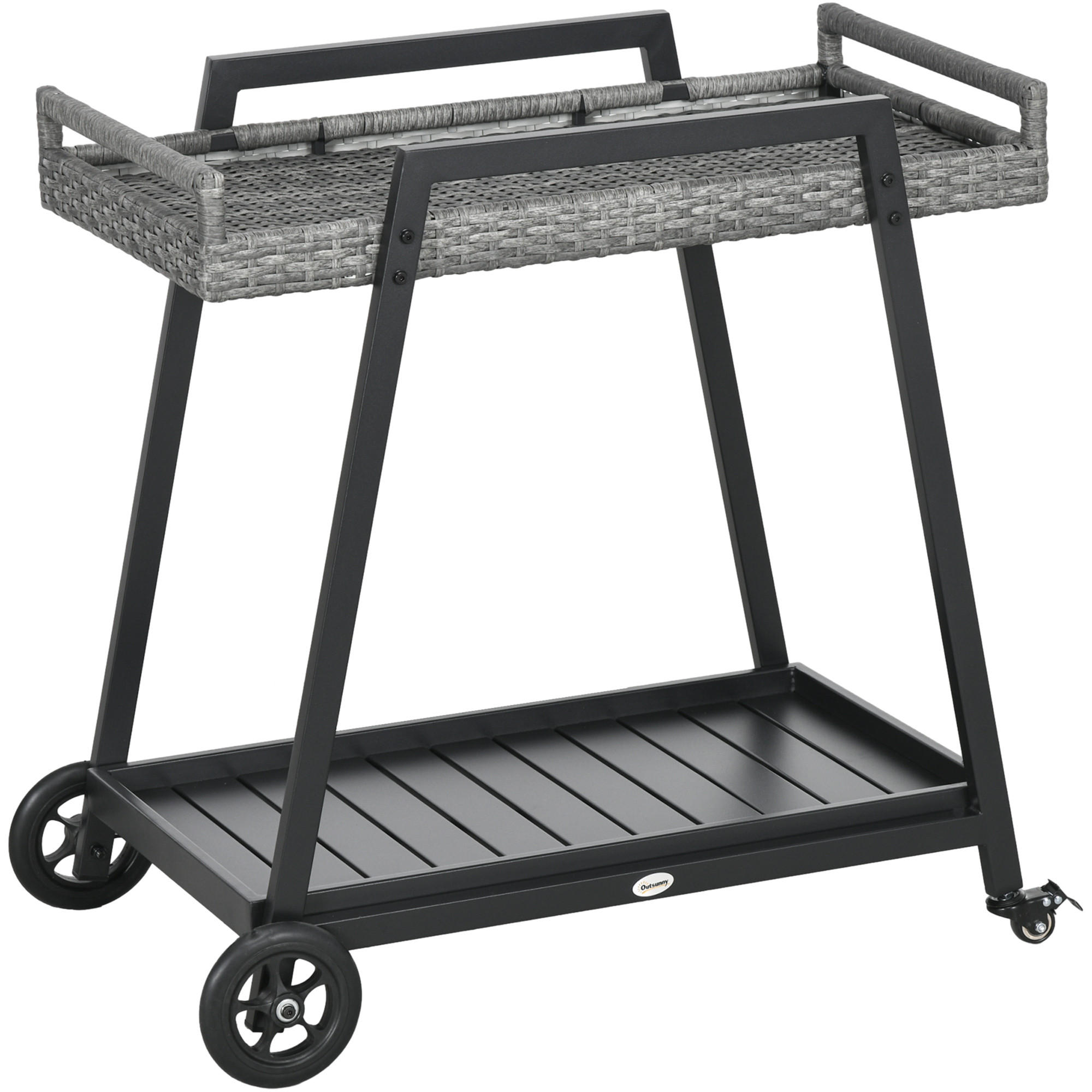 RATTAN Servierwagen Trolley mit Ablage, für Balkon, Stahl, Grau - Grau, Metall (52/82/79cm) - Outsunny
