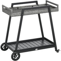 RATTAN Servierwagen Trolley mit Ablage, für Balkon, Stahl, Grau - Grau, Metall (52/82/79cm) - Outsunny