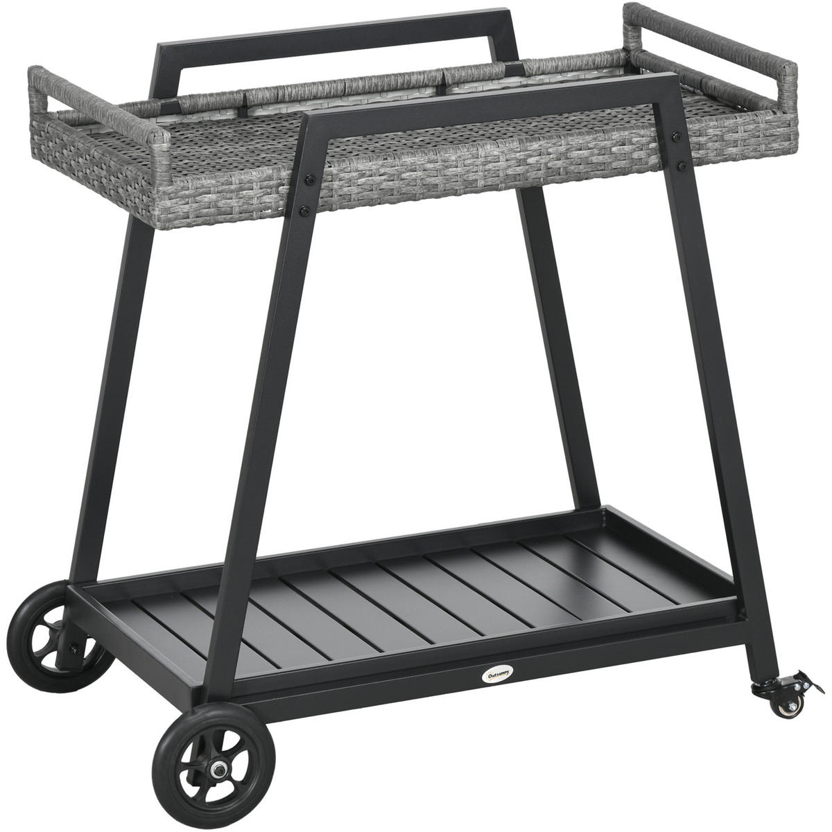RATTAN Servierwagen Trolley mit Ablage, für Balkon, Stahl, Grau - Grau, Metall (52/82/79cm) - Outsunny