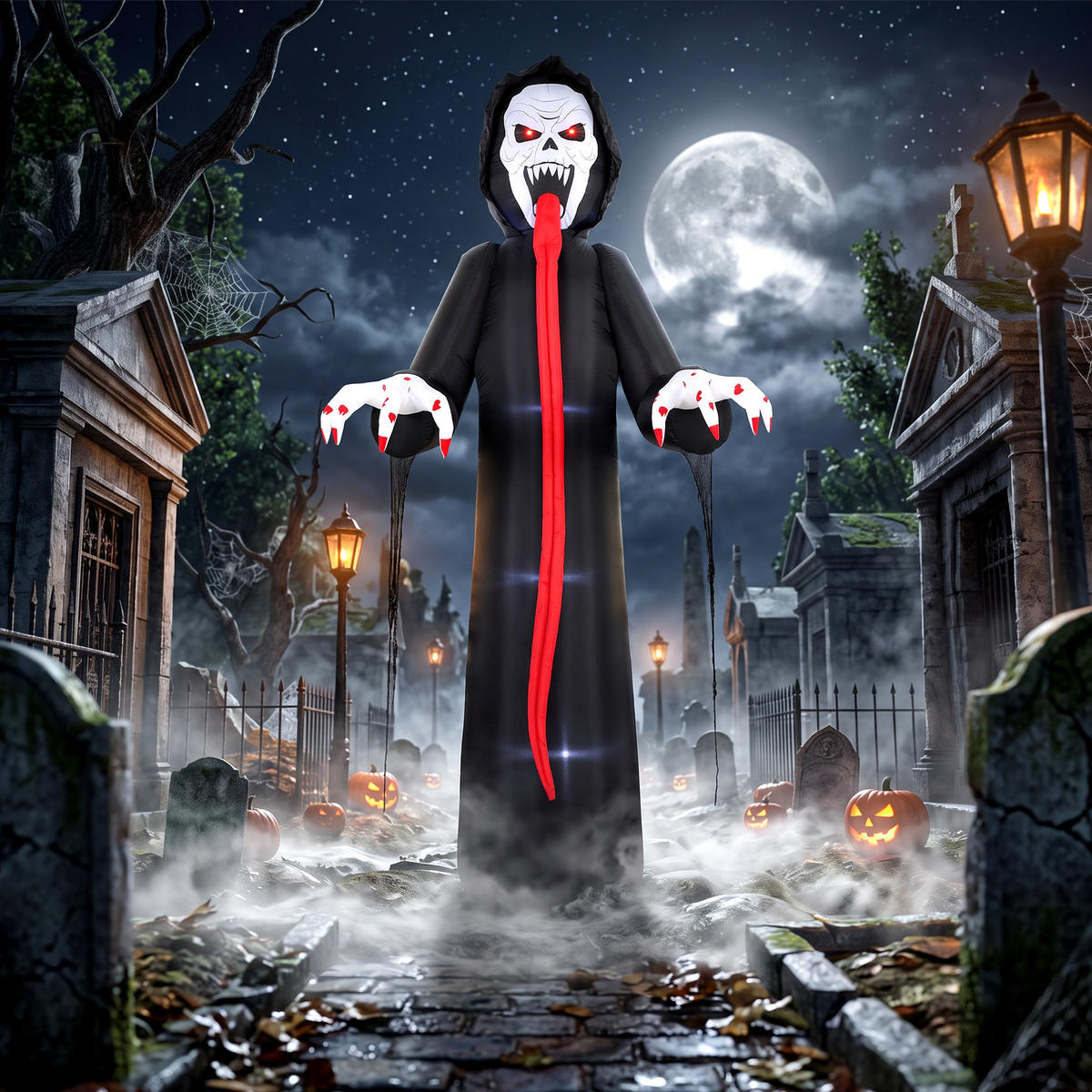 NAFUKOVACÍ halloweenská kostra z polyesterové látky, černá - černá, textil (95/310/130cm) - Outsunny