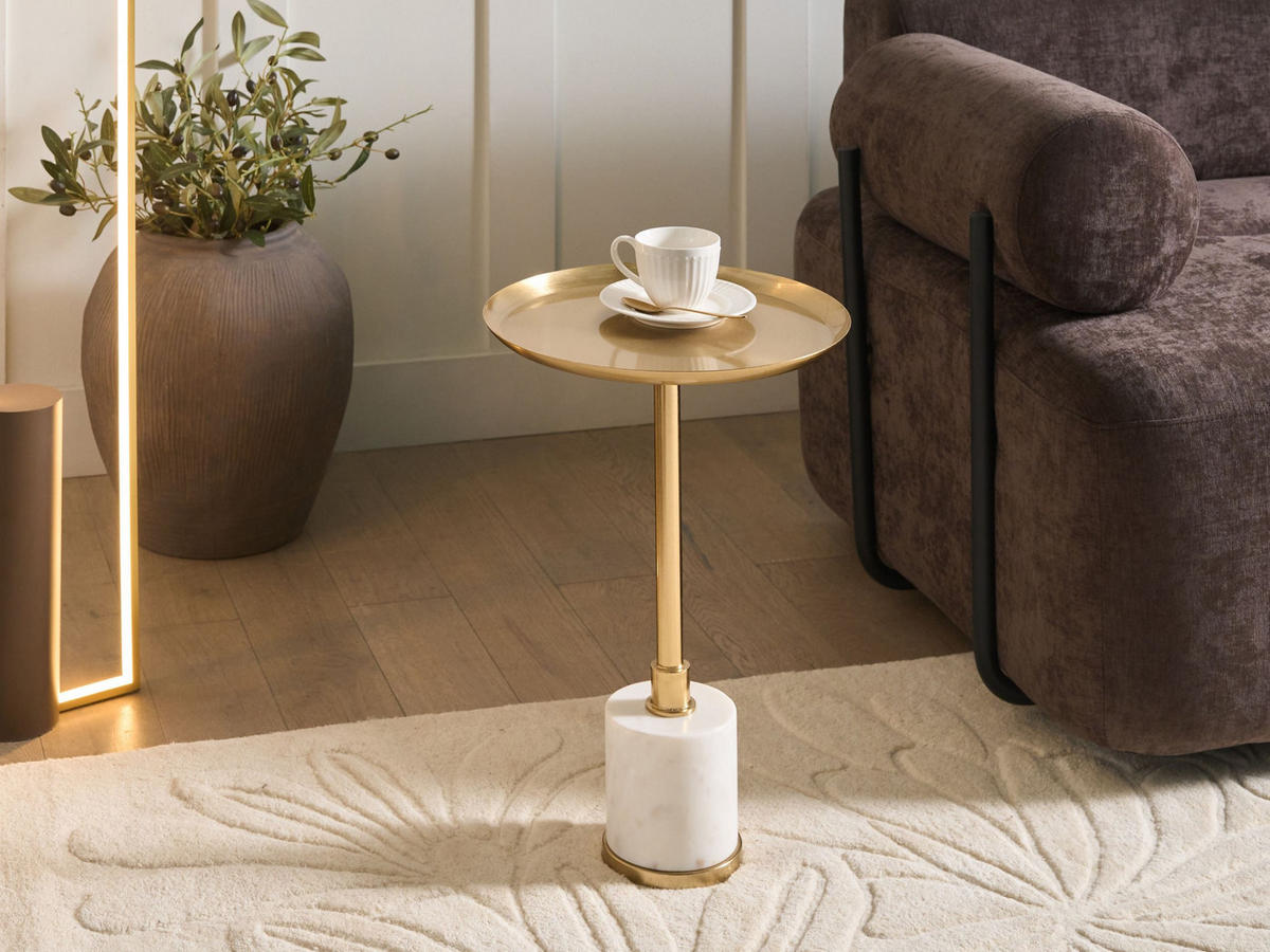 BEISTELLTISCH Metall Weißer Marmor Camelo - Goldfarben, Metall (36/36/53cm) - Beliani