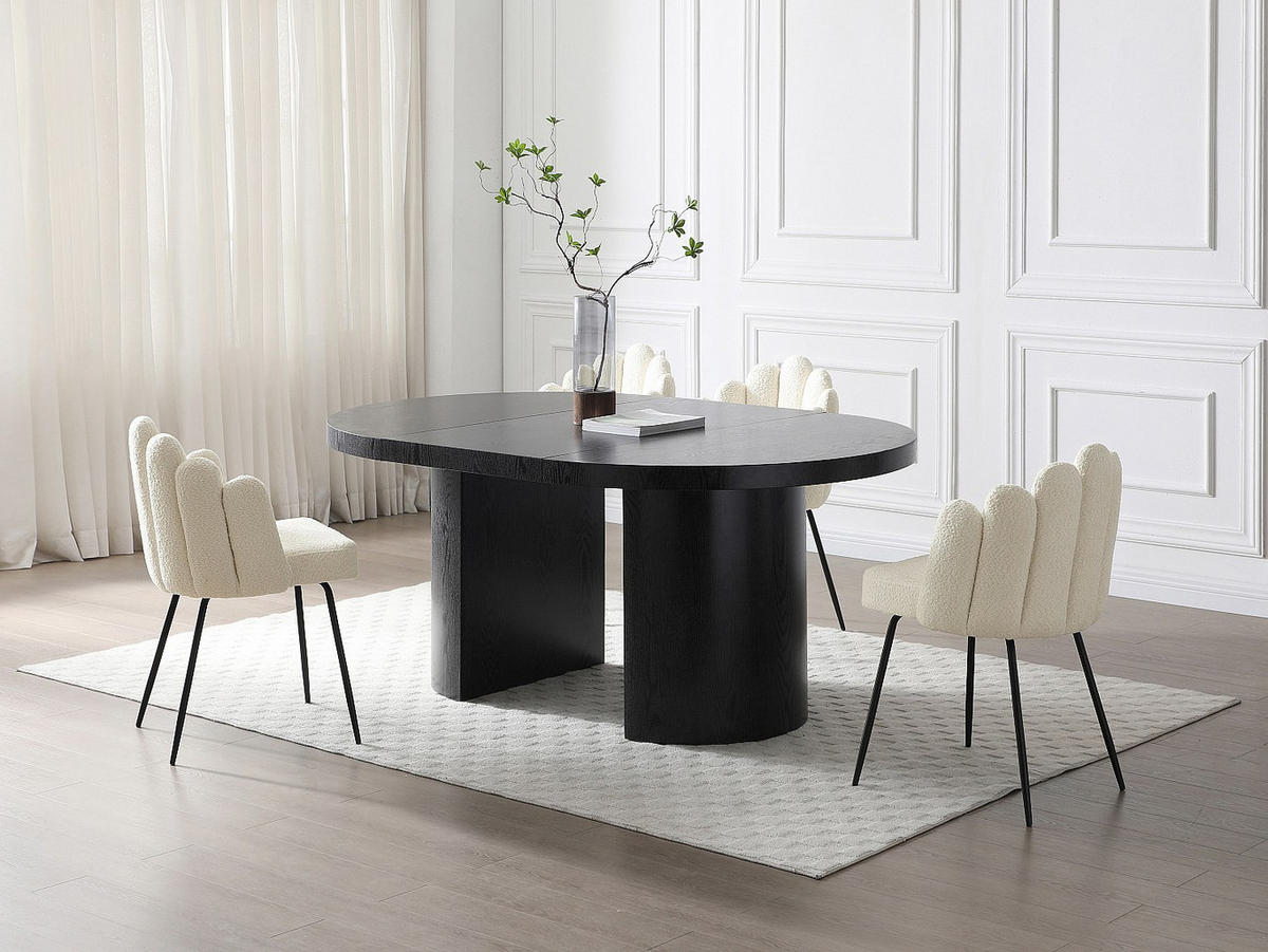 STUHL 6er-Set - Bouclé-Stoff & schwarzes Metall - Cremefarben - ALTINAM - Creme/Schwarz, Textil (57/85/55cm) - Pascal Morabito