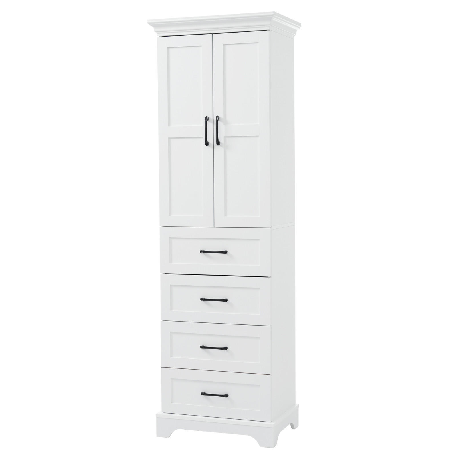 BADEZIMMERSCHRANK mit Schubladen, Einzelschrank, verstellbare Einlegeböden, Soft Close, Weiß - Weiß, Holz (57/180/38cm) - PARAFTA HOME