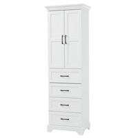 BADEZIMMERSCHRANK mit Schubladen, Einzelschrank, verstellbare Einlegeböden, Soft Close, Weiß - Weiß, Holz (57/180/38cm) - PARAFTA HOME
